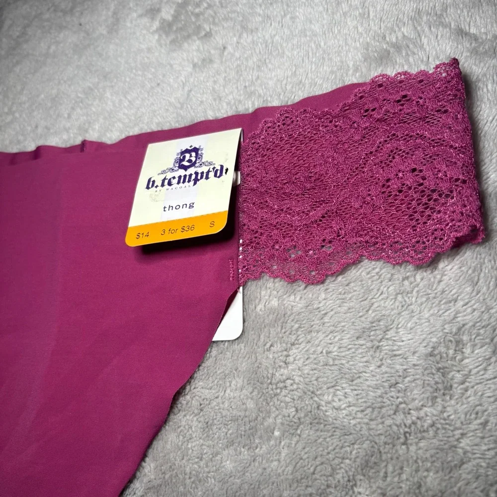 b.tempt'd by Wacoal Magenta Pink Lace Side Thong Panty 976267 Small NWT